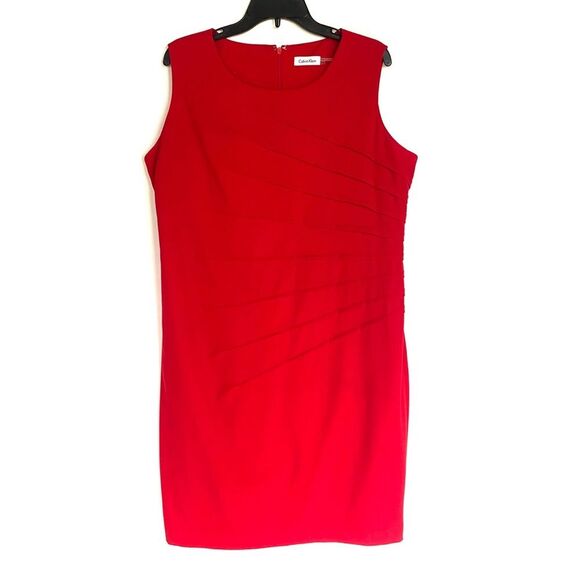 Calvin Klein Red Starburst Sheath Dress 14W Sleeveless Knee Length - Picture 2 of 6